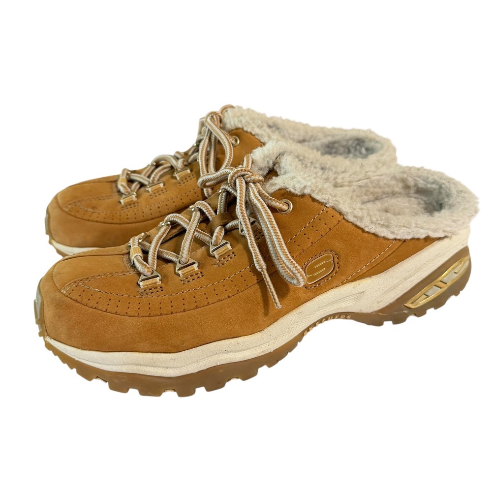 Y2K Skechers Sport Premium Sherpa Lined Mule Size 8.5 Sneakers Tan Suede 11070